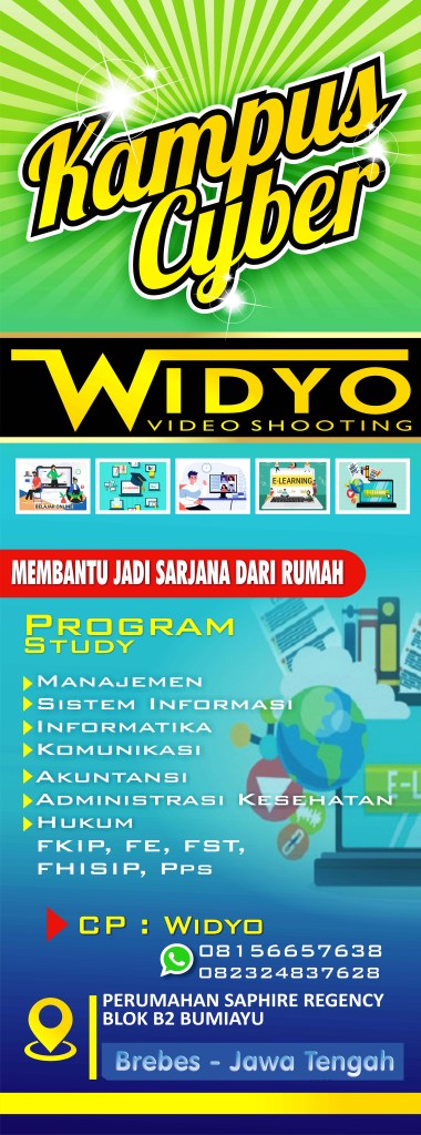Widyo adalah seorang Pengusaha Video, Foto ( Jasa Multimedia Lainnya ) dan  Mahasiswa Online yang berniat membantu mengajari yang membutuhkan bagaimana menjadi seorang sarjana dari rumah.